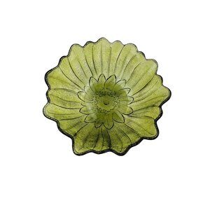 Green Glass Sunflower Bowl Decorative Vintage Home Accent Granny Core Old
